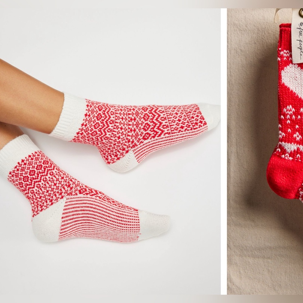 NWT Free People Nordic Knit Sock Bundle - red combo - One Size / ALL - Picture 5 of 12